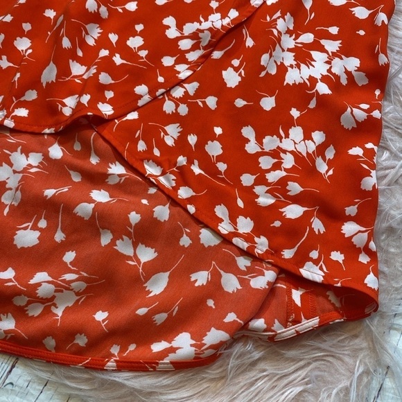 NWOT J. Crew Factory Poppy Red Orange Floral Faux Wrap High Low Midi Skirt - Picture 10 of 12